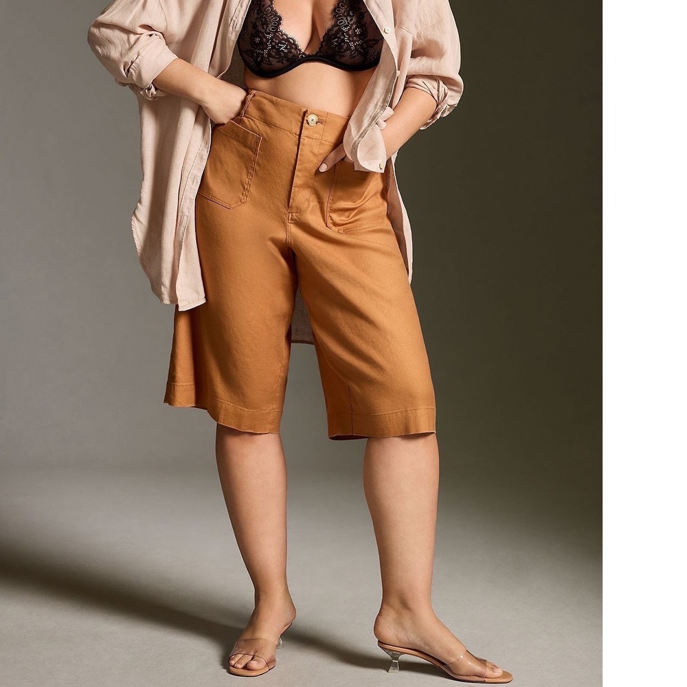 Anthropologie Maeve Colette Linen Blend High Rise Longline Shorts Size 25 NWT